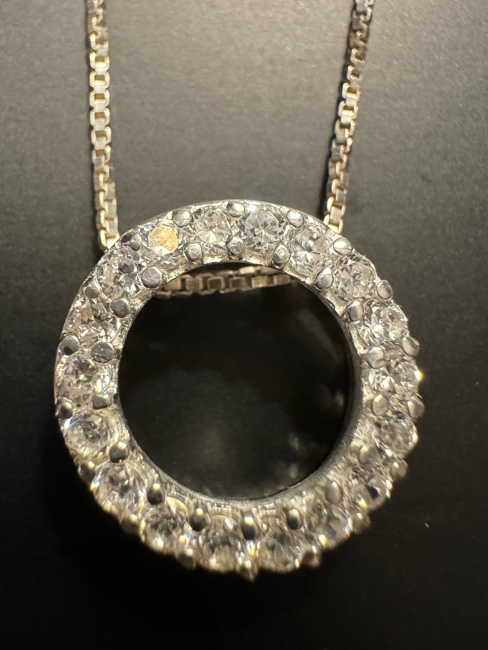 Sterling Silver Crystal Pave Circle Pendant Necklace